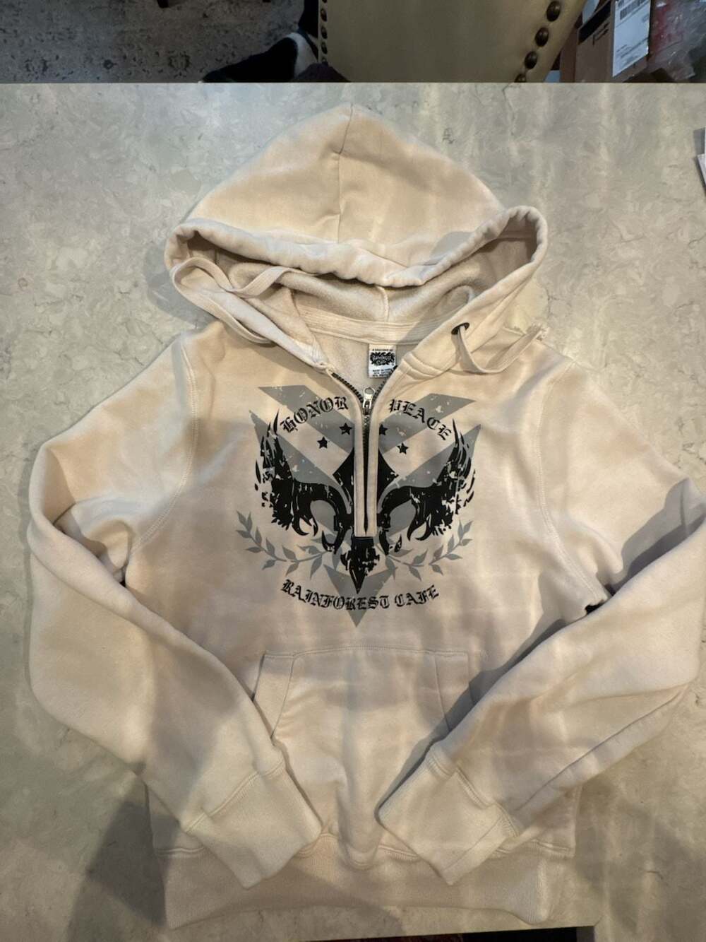 Rainforest Cafe Quarter Zip Hoodie Size S Beige Graphic